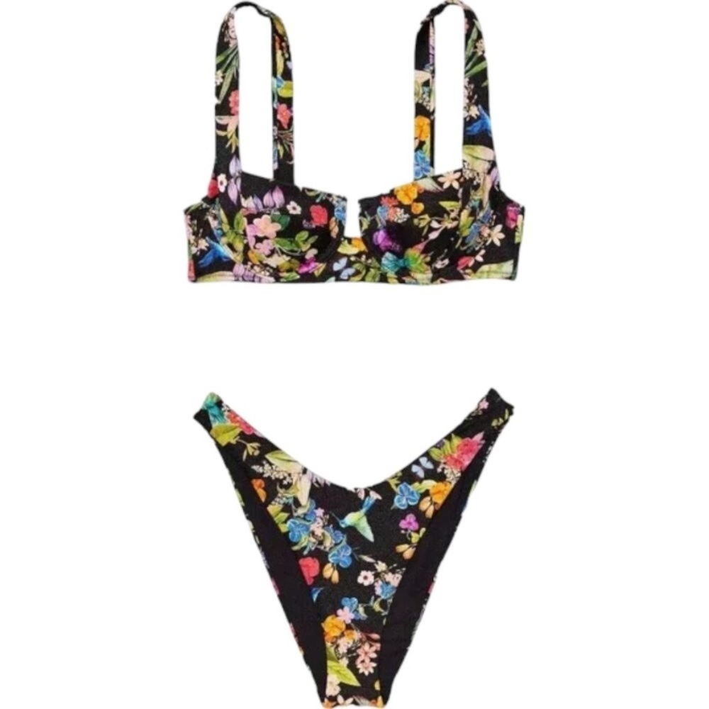 New! Victoria’s Secret wicked birds of paradise floral bikini black 4726